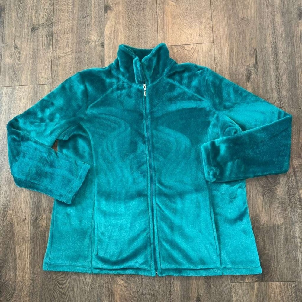 Jason Maxwell Women's Sz 1X Full Zip Jacket Fur Plush Teal Cozy Gorpcore Outdoor